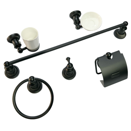 סט אביזרי אמבטיה עגול פסים עדינים שחור מט קומפלט AB