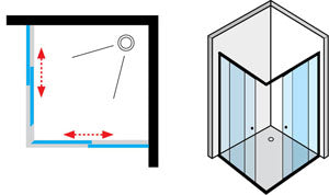 מקלחון פינתי מרובע הזזה צרוב פסים