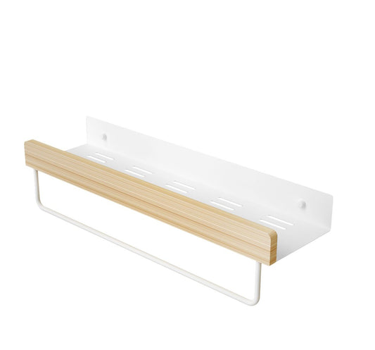 מדף עץ משולב עם מתלה מגבות לבן DAVINCI