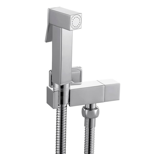 מערכת מיתז בידה מרובע ניקל מבריק כולל נקודת מים ברז צדדי BRASS