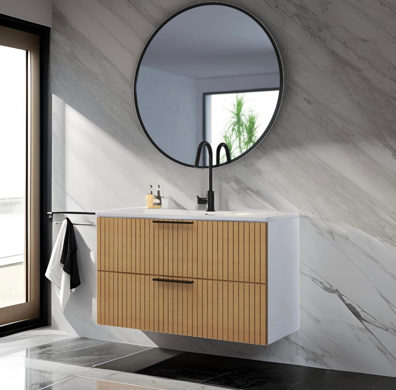 ארון אמבטיה תלוי עץ פסים דגם רויאל ROYAL