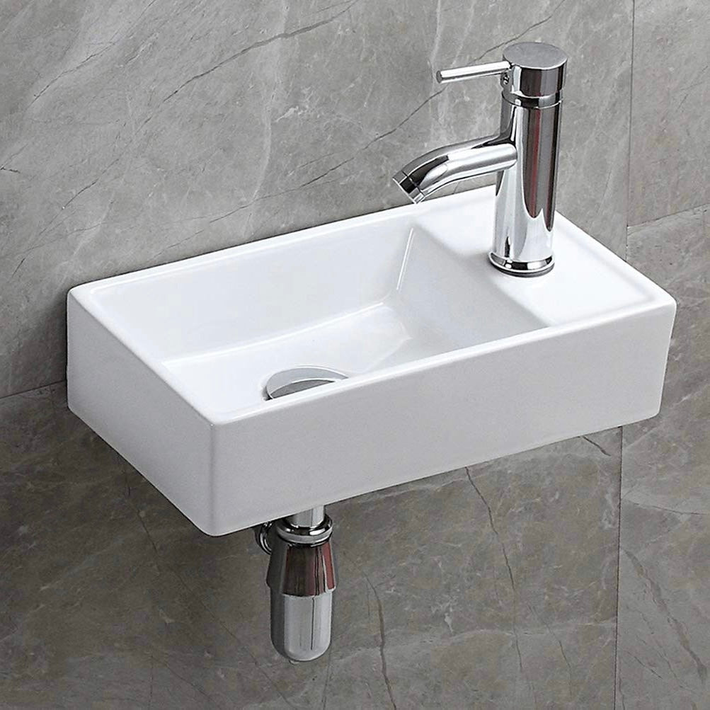 כיור מונח/תלוי חרס עם פתח פרח ימין מובנה לבן מבריק ON