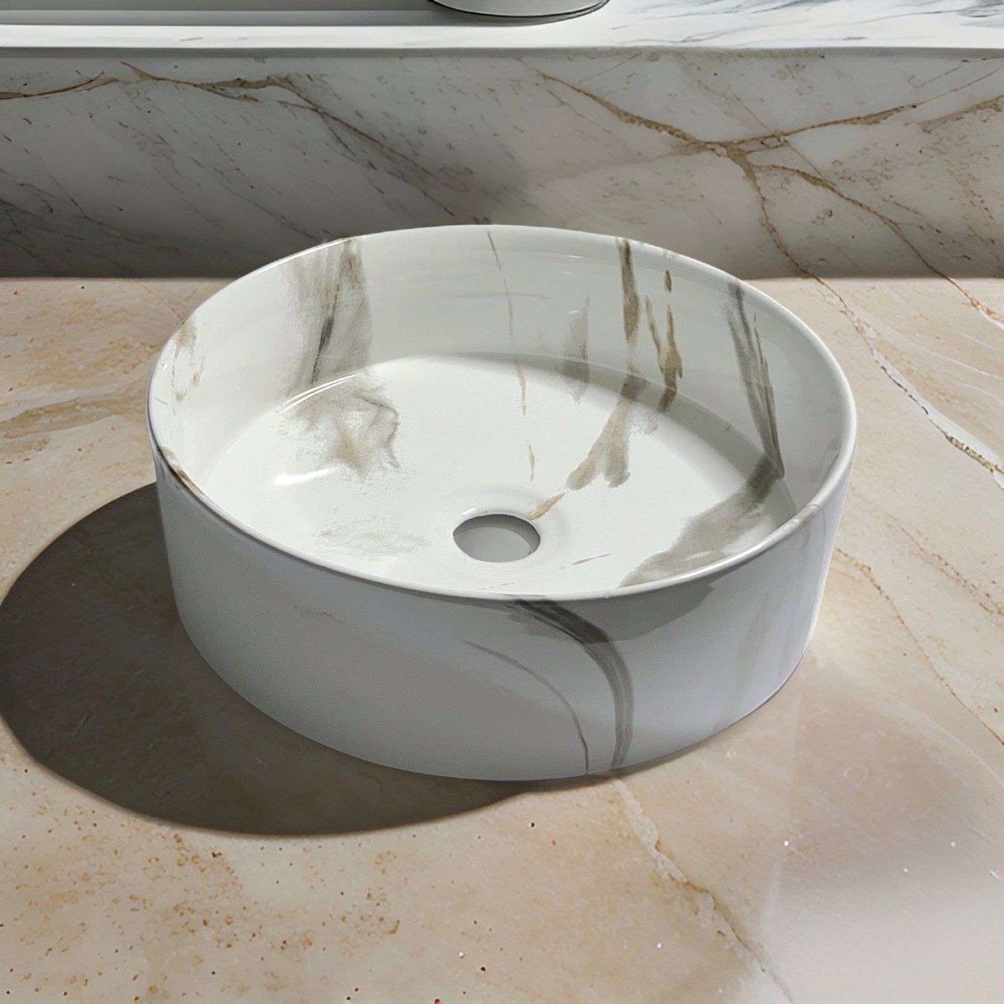 כיור מונח חרס עגול לבן MARBLE