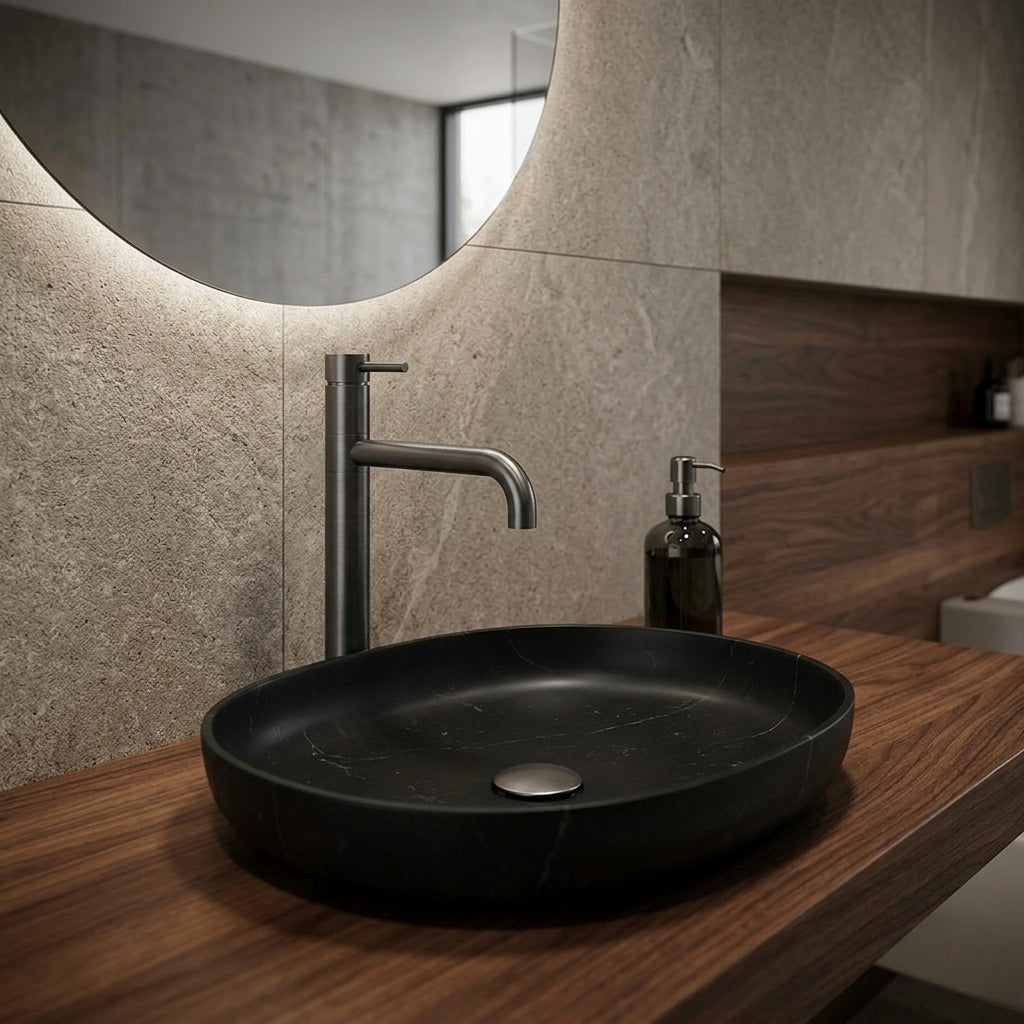 ברז פרח יוקרתי גבוה לכיור מונח אפור גרפיט מוברש TOP ציפוי PVD