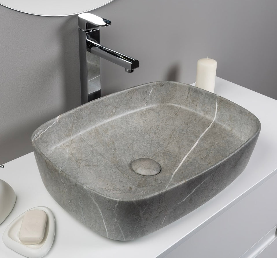 כיור מונח מלבני אבן מט דמוי שיש CARRARA