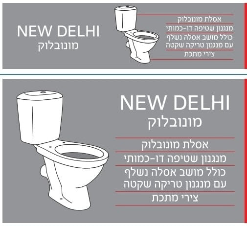 אסלת ניו דלהי מונובלוק - כולל מנגנון דו כמותי ומושב אסלה נשלף עם טריקה שקטה וצירי מתכת - צבע לבן