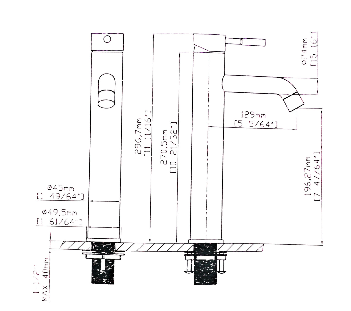 ברז פרח גבוה אפור גרפיט מוברש קלאסי דגם GRAND