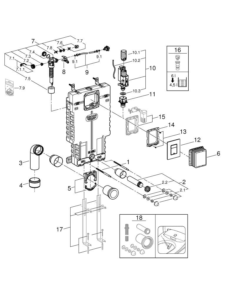 ניאגרה סמויה גרואה GROHE + לחצן אפור גרפיט מט מרובע