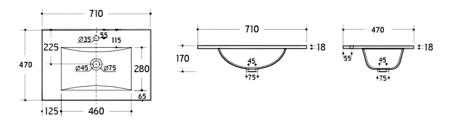כיור לאמבטיה משטח 70 ס"מ
