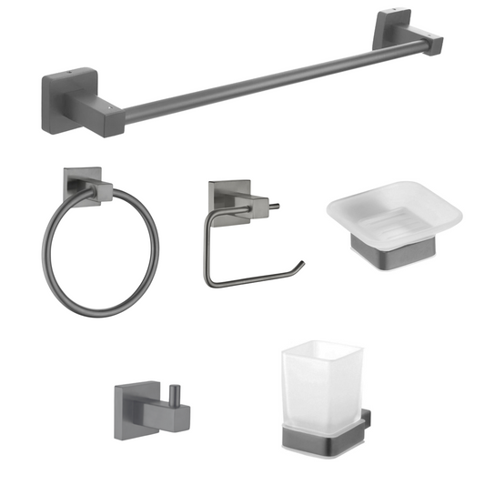 סט אביזרי אמבטיה יוקרתי אפור גרפיט מוברש מרובע