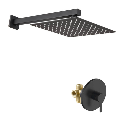 סט רחצה 3 דרך שחור מט מרובע + זרוע וראש גשם