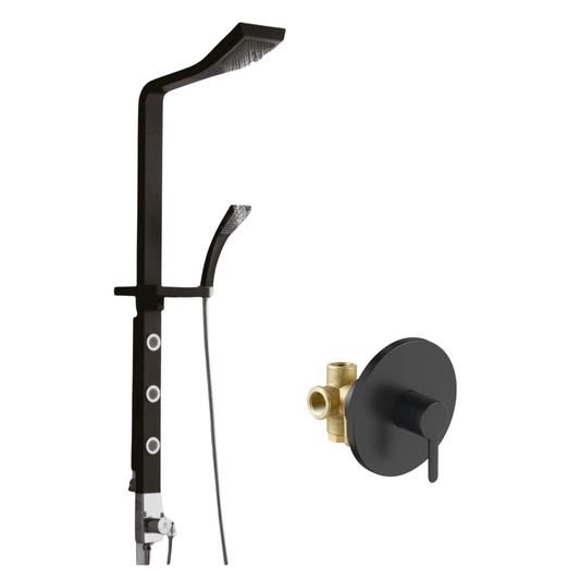 סט רחצה קומפלט 3 דרך שחור מט + מוט פינוק שחור משולב