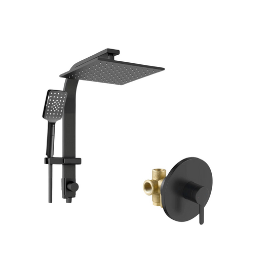 סט רחצה 3 דרך שחור מט קומפלט + מוט פינוק נמוך מרובע