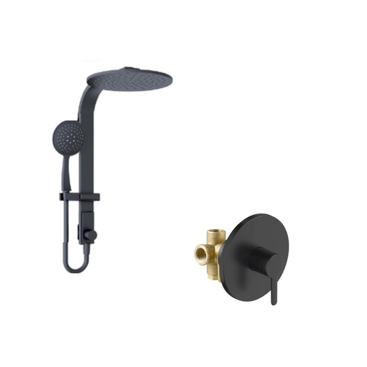 סט רחצה 3 דרך שחור מט קומפלט + מוט פינוק נמוך עגול