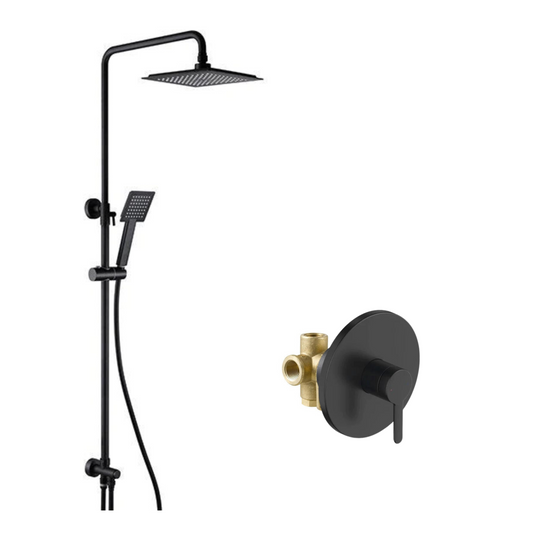 סט רחצה 3 דרך שחור מט קומפלט + מוט פינוק מרובע