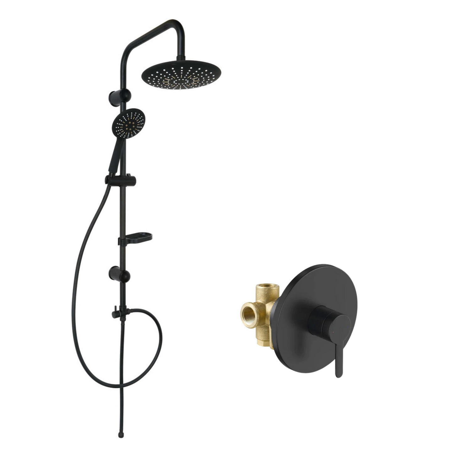 סט רחצה 3 דרך שחור מט קומפלט + מוט פינוק עגול