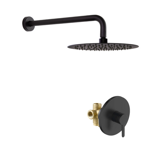 סט רחצה 3 דרך שחור מט  עגול + זרוע וראש גשם