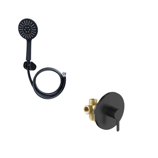 סט רחצה 3 דרך קומפלט שחור מט + מזלף עגול וצינור