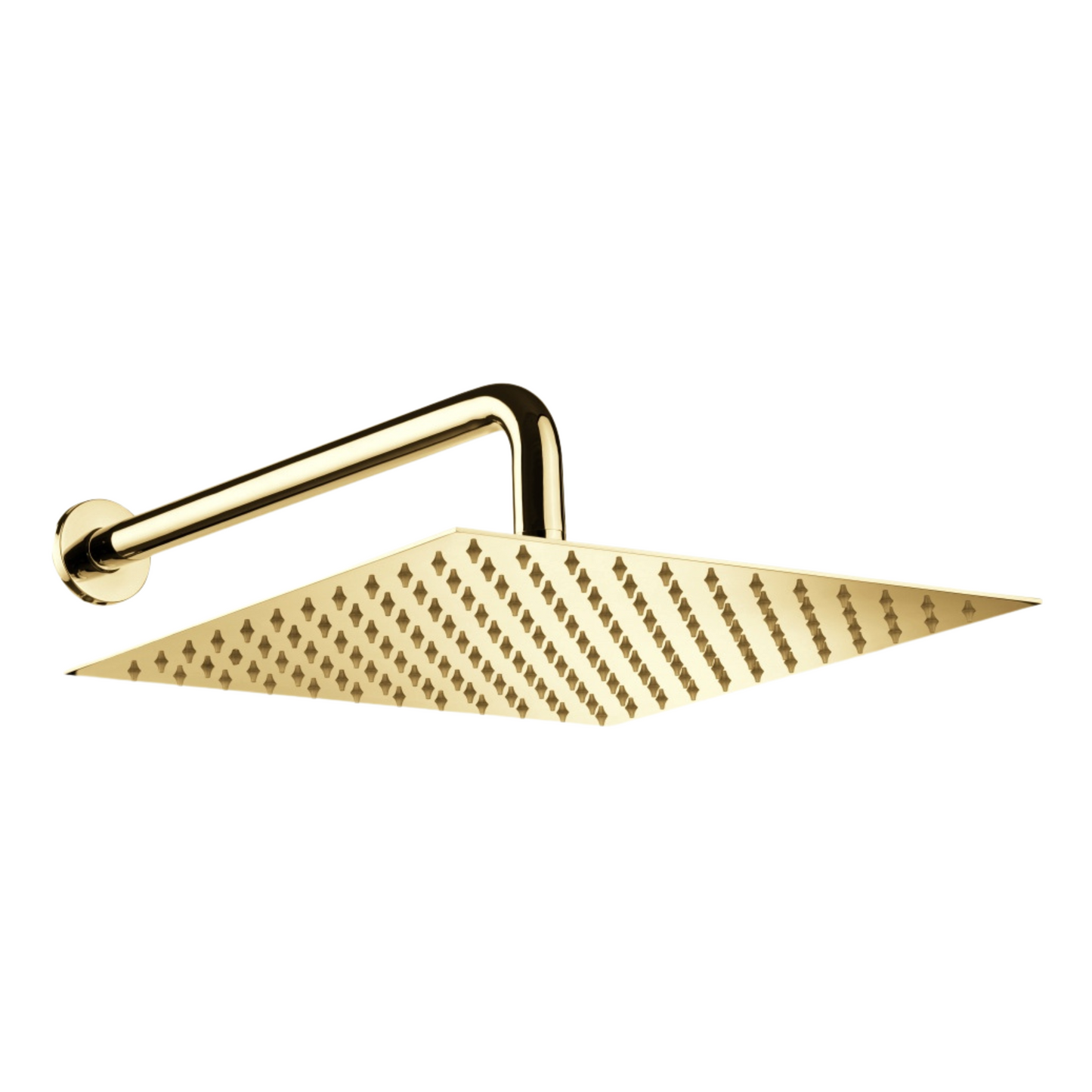 סט ראש מקלחת זהב מבריק מרובע + זרוע עגולה 40 ס"מ BRASS