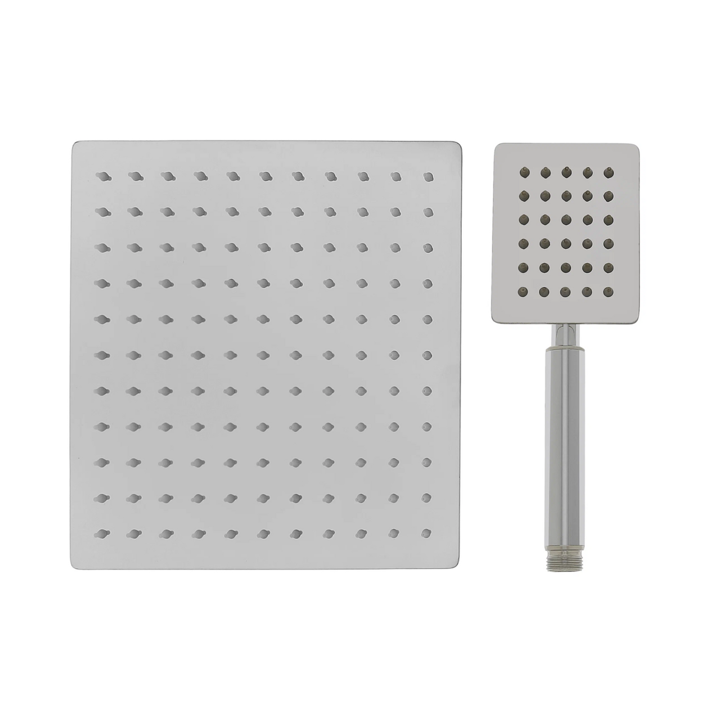 סט ראש מקלחת + מזלף מרובע צבע ניקל מבריק 20 ס״מ AB