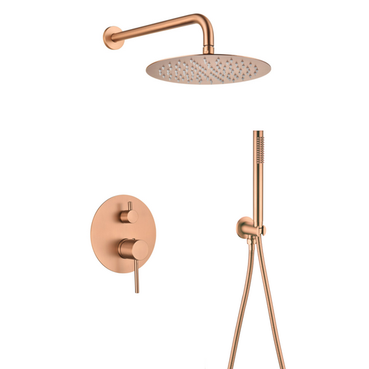 סט רחצה עגול רוז גולד מוברש קומפלט + אינטרפוץ ציפוי PVD