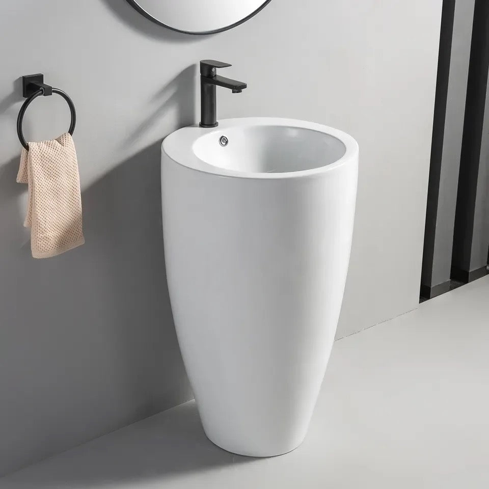 כיור אמבטיה חרס עגול עומד לבן מבריק