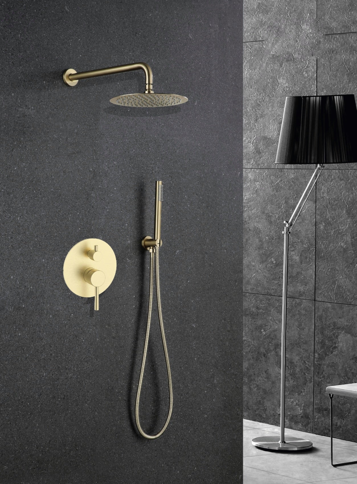 סט רחצה עגול זהב מוברש קומפלט + אינטרפוץ ציפוי PVD