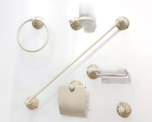 סט אביזרי אמבטיה לבן וברונזה ענתיק