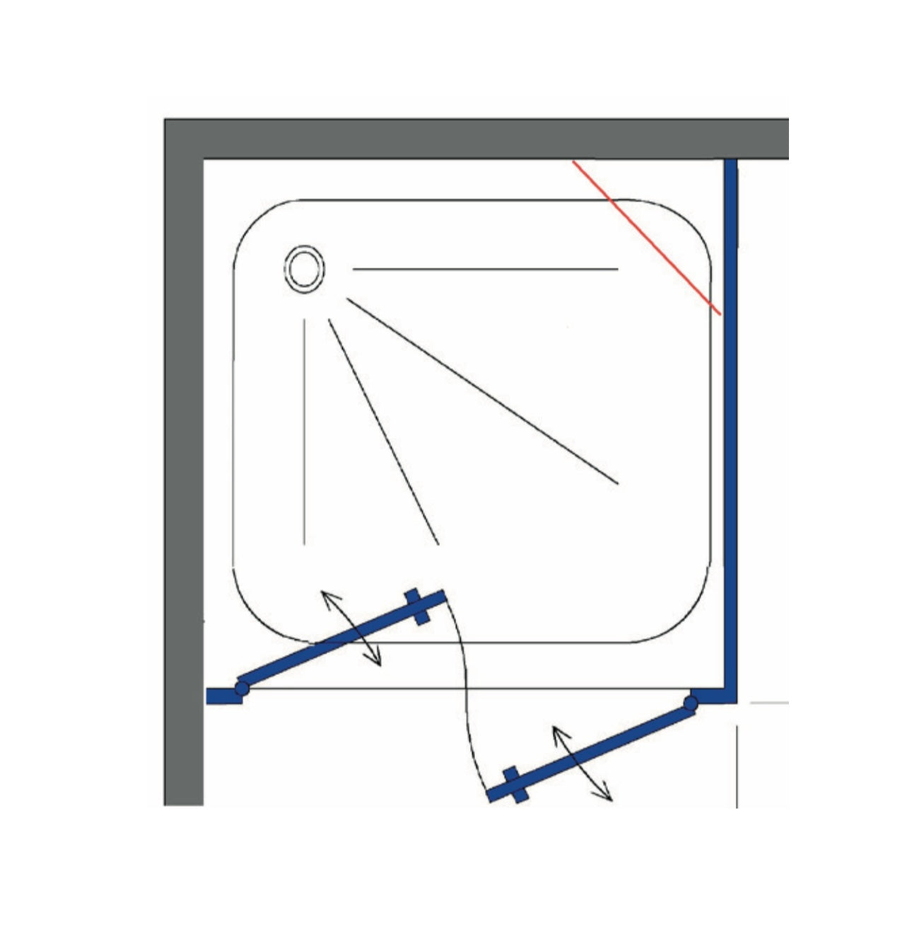 מקלחון פינתי חזיתי זהב מתקפל חוצה/פנימה וקיר צד קבוע