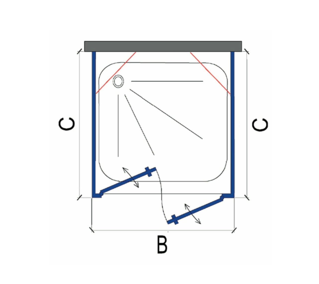מקלחון זהב מט 2 קירות צד + חזית 2 דלתות