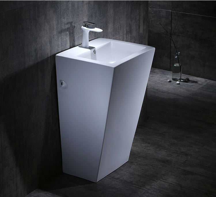 כיור אמבטיה חרס מלבני עומד לבן מבריק