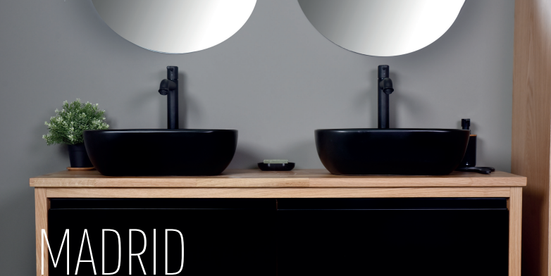 ארון אמבטיה יוקרתי תלוי בשילוב עץ דגם מדריד MADRID