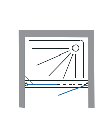 מקלחון חזית המורכב מדופן קבועה ודלת הנפתחת החוצה פרזול זהב מט