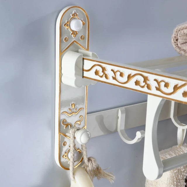 מדף בית מלון לבן וברונזה סגנון ענתיק