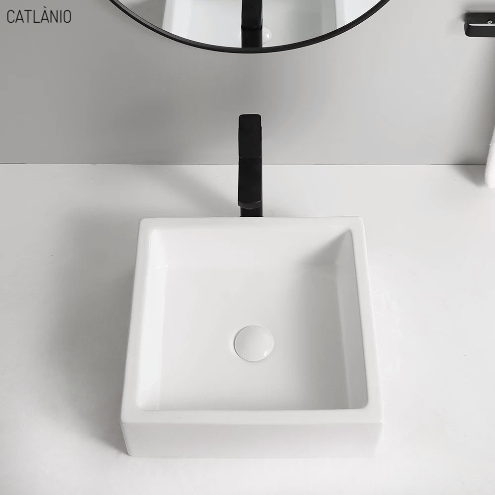 כיור מונח חרס לבן מבריק סולידי מבית CATLÀNIO