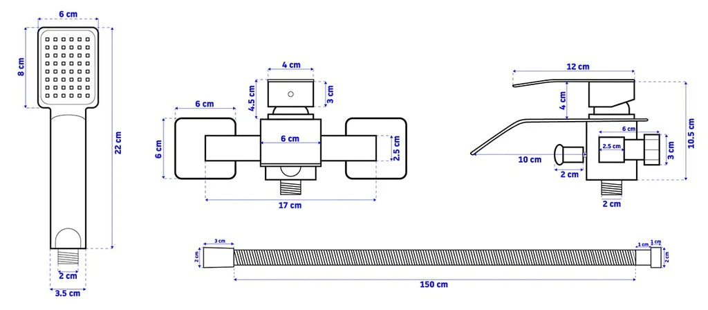 ברז קיר סוללה לאמבטיה קומפלט זהב מבריק דגם מפל