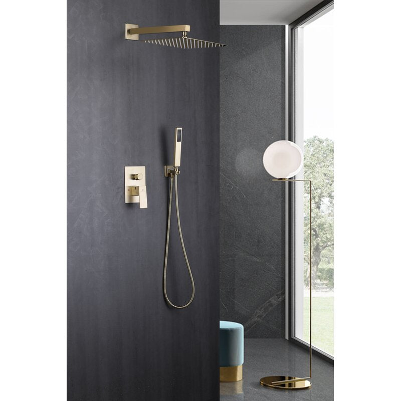 סט חבילת רחצה קומפלט זהב מט מרובע 4 דרך ראש גודל 30 ס״מ