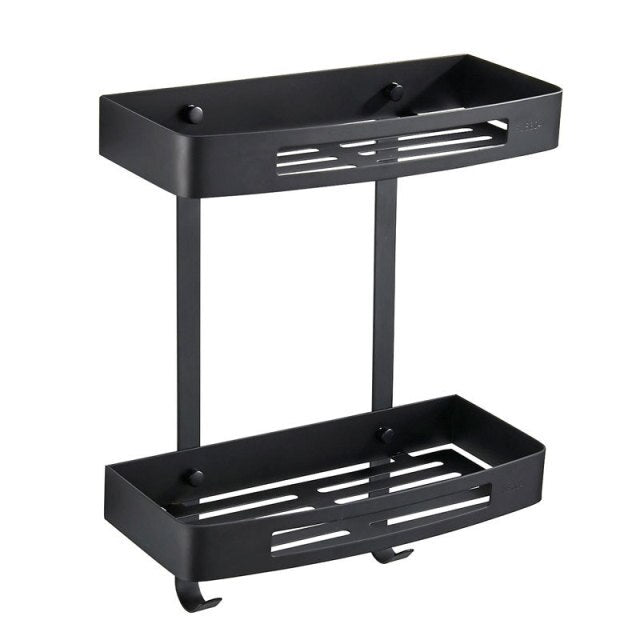 מדף מקלחת כפול שחור מט מלבני מקצועי