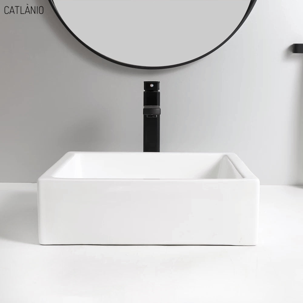 כיור מונח חרס לבן מבריק סולידי מבית CATLÀNIO