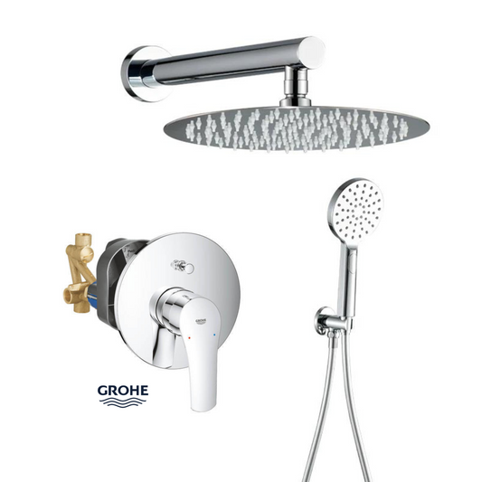 סט רחצה עגול קומפלט כולל אינטרפוץ גרואה יורוסמרט ניקל מבריק GROHE