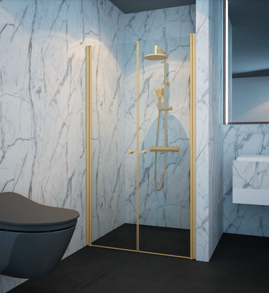 מקלחון חזית 2 דלתות זכוכית שקופה פרזול זהב מט