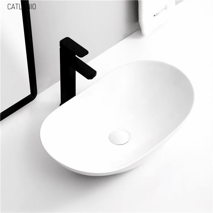 כיור מונח חרס אובלי לבן מבריק מבית SMA