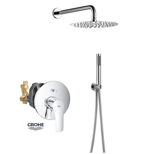 סט רחצב עגול ״ידית מיקרופון״ קומפלט כולל אינטרפוץ גרואה יורוסמרט ניקל מבריק GROHE