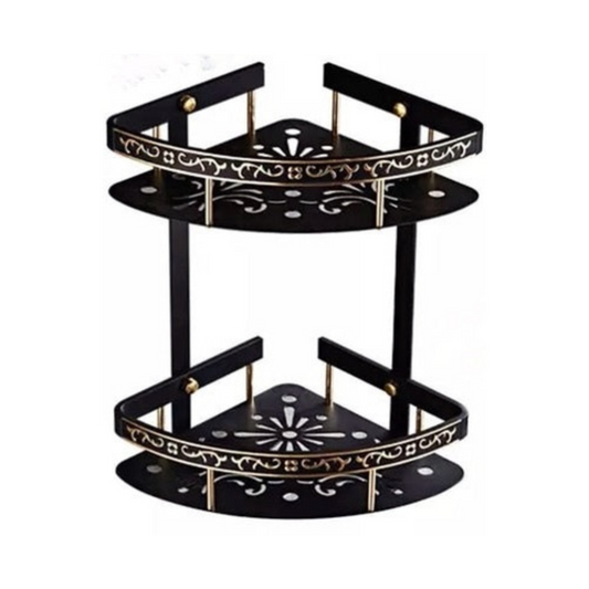 מדף פינתי דו קומתי שחור וברונזה ענתיק