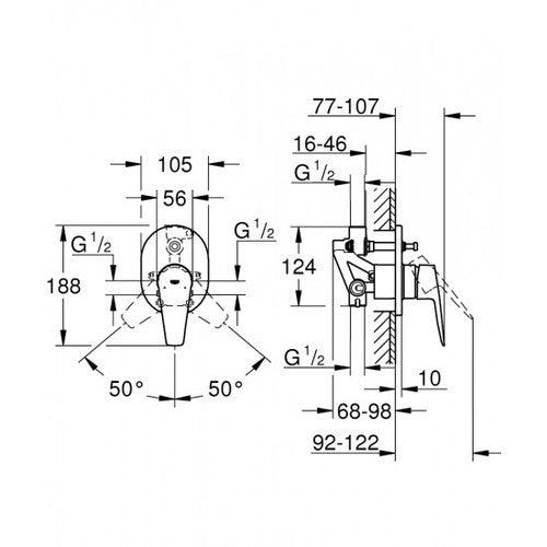 אינטרפוץ 4 דרך גרואה קומפלט 29039001 BAU EDGE כרום GROHE