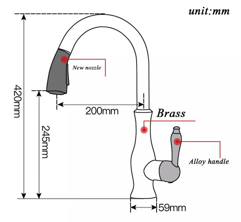 ברז מטבח מעוצב נשלף זהב מבריק