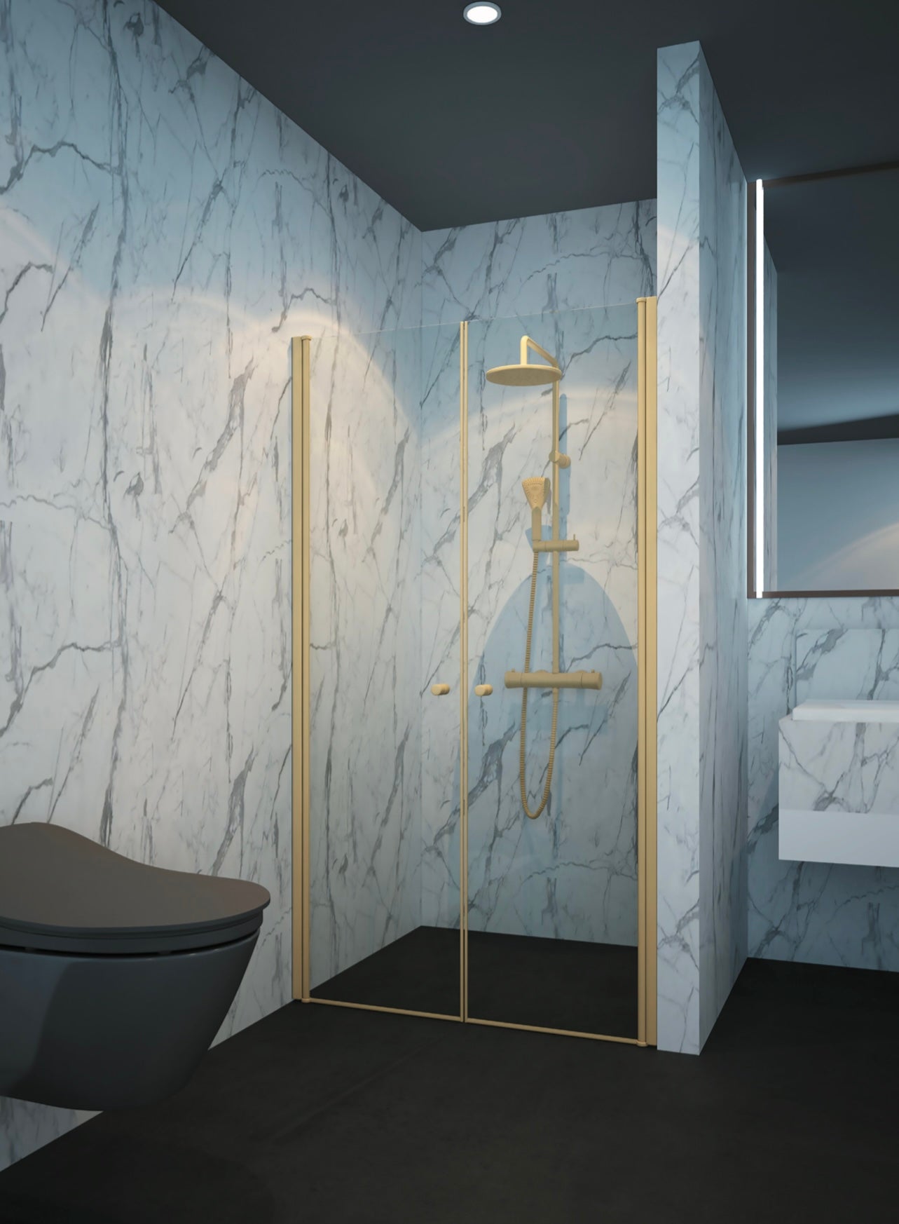 מקלחון חזית 2 דלתות זכוכית שקופה פרזול זהב מט