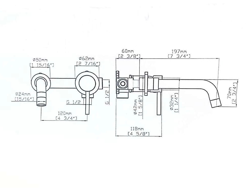 ברז קיר לכיור רחצה קומפלט ניקל מבריק ITALY