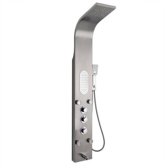 פנל רחצה למקלחת עם אינטרפוץ מובנה נירוסטה מוברש