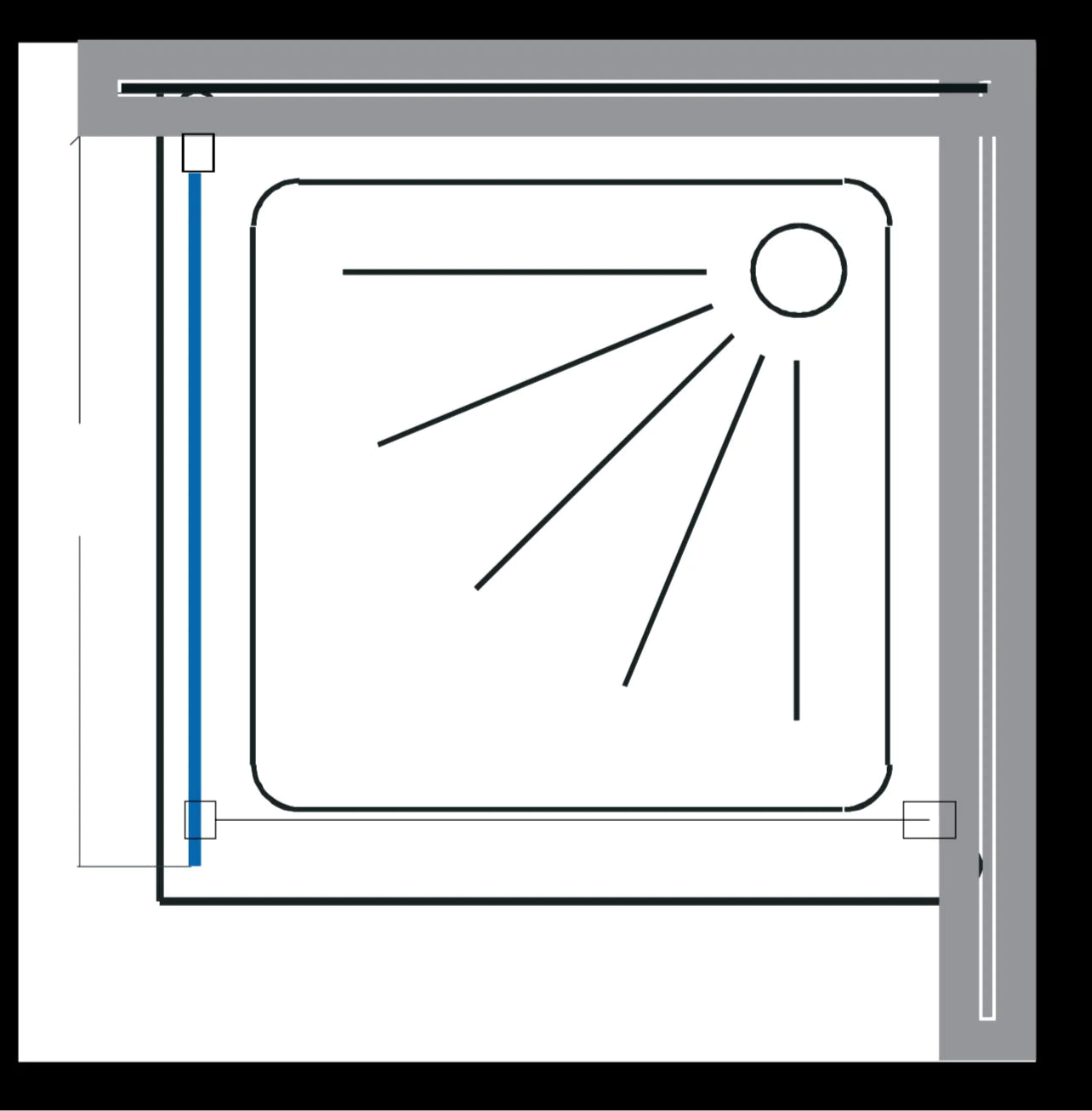 דופן קבועה למקלחת פרזול זהב מט, זכוכית שקופה